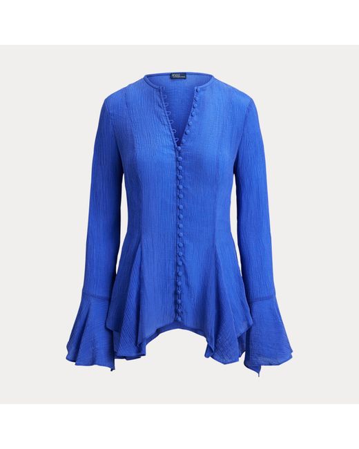Polo Ralph Lauren Blue Crinkled Button-Front Top