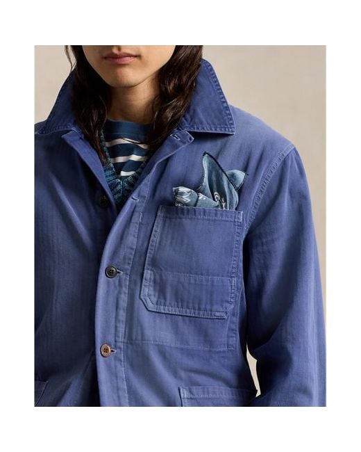 Polo Ralph Lauren Blue Herringbone Utility Jacket for men