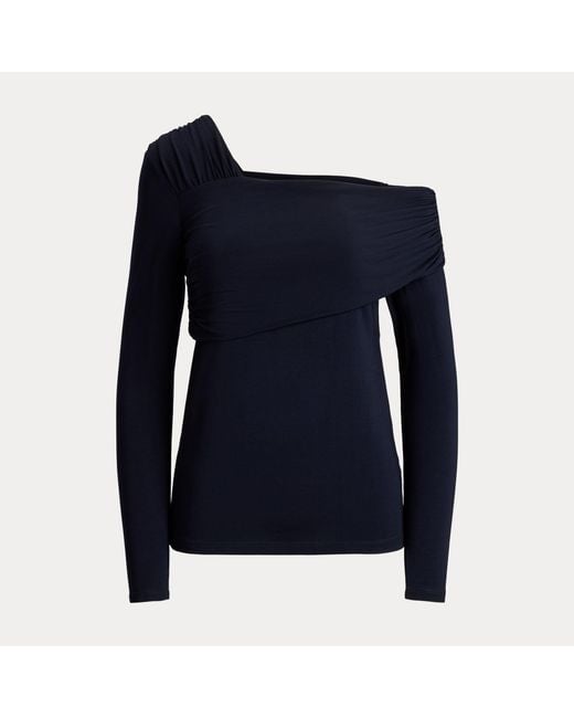 Ralph Lauren Black Jersey Asymmetrical One-Shoulder Top