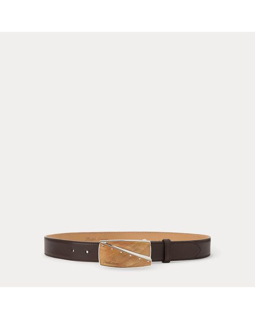 Ralph Lauren Brown Abstract-Plaque-Buckle Calfskin Belt