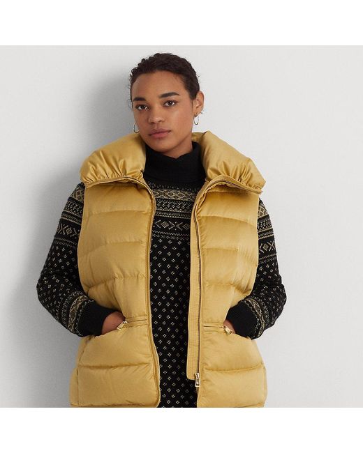 Lauren by Ralph Lauren Ralph Lauren Satin Quilted Down Vest in Gold (Brown) Lyst