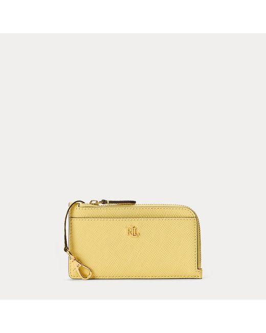 Ralph Lauren Yellow Textured Leather L-Zip Card Case