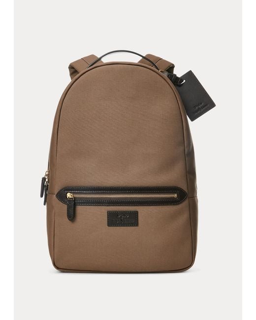 Ralph Lauren Brown Leather-trim Canvas Backpack for men