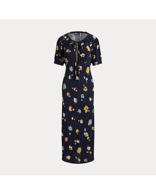 Ralph Lauren Black Floral-Print Crepe Dress