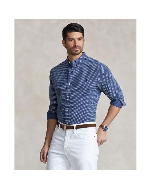 Taglie Plus - Camicia ultraleggera in piqué a pois di Ralph Lauren in Blue da Uomo