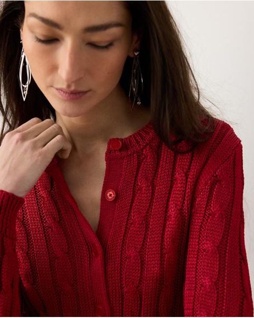 Ralph Lauren Red Cable-Knit Silk Cropped Cardigan