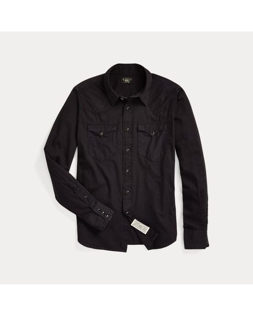 RRL Black Cotton Twill Western Shirt