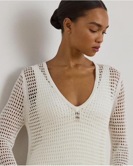 Ralph Lauren Gray Linen-Blend Crocheted Dress Cover-Up