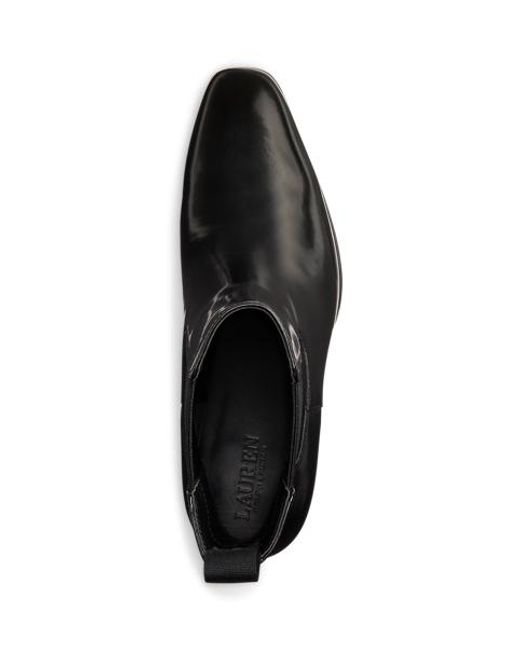 Ralph Lauren Black Raelynn Glazed Leather Booties