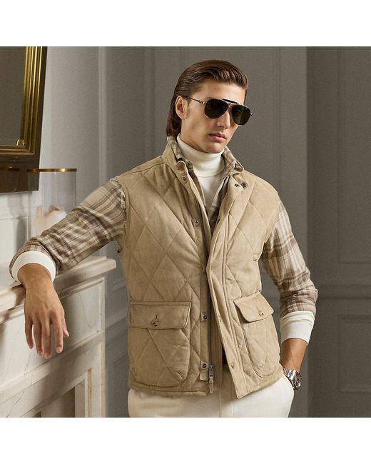 Ralph Lauren Brown Ralph Lauren Carleton Quilted Suede Vest for men
