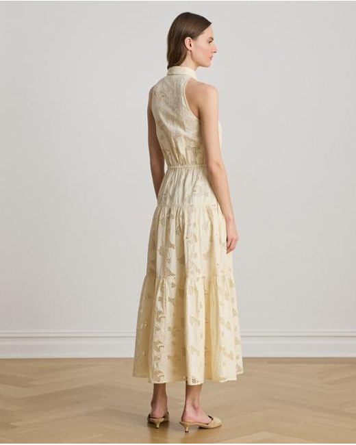 Ralph Lauren Natural Floral-Eyelet Voile Tiered Shirtdress