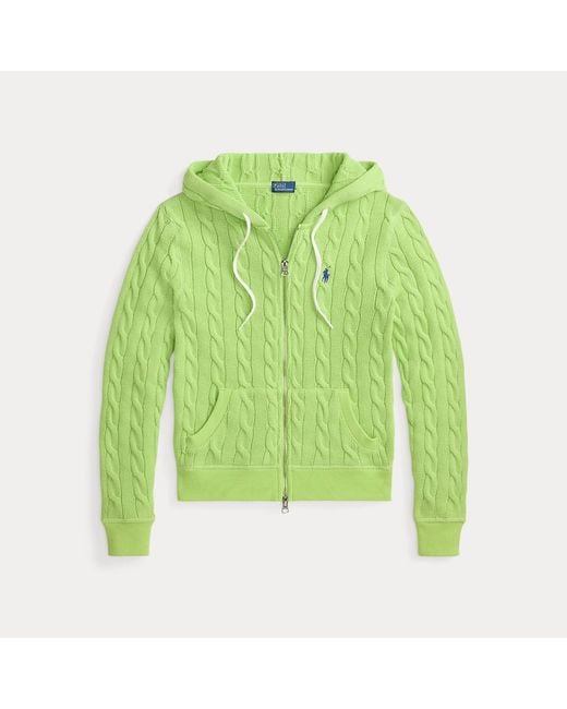 Polo Ralph Lauren Green Cable-Knit Cotton Full-Zip Hoodie