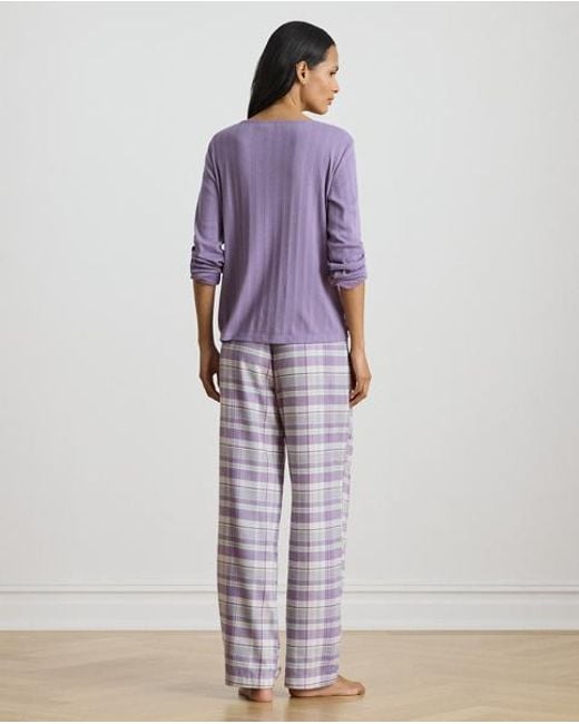 Ralph Lauren Purple Karierter Henley-Pyjama Mit Baumwolle