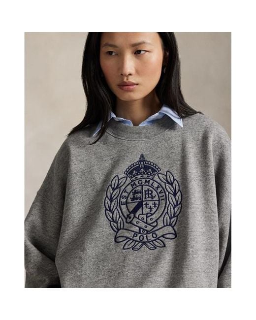 Felpa a girocollo con stemma ricamato di Polo Ralph Lauren in Gray