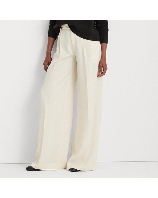 Pantalon à jambe large plissé en crêpe Ralph Lauren en coloris Blanc | Lyst