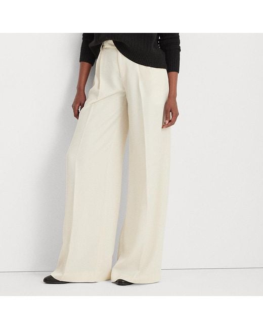 Lauren by Ralph Lauren White Ralph Lauren Pleated Satin Crepe Wide-leg Pant