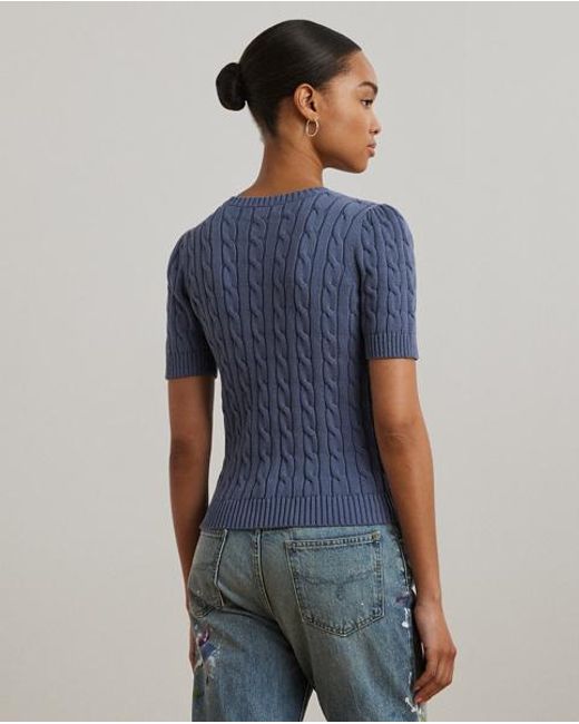 Ralph Lauren Katoenen Kabeltrui Met Korte Mouwen in het Blue