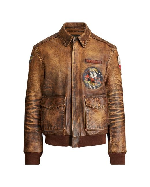 Polo Ralph Lauren Brown Leather Bomber Jacket for men