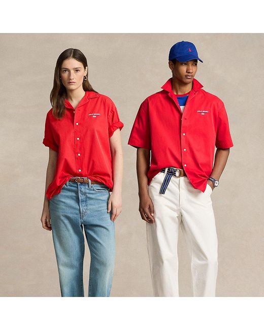Ralph Lauren Red Big Fit Polo Sport Chino Camp Shirt for men