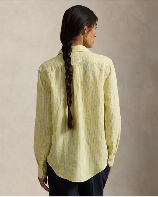 Polo Ralph Lauren Classic Fit Gestreept Linnen Overhemd in het Yellow