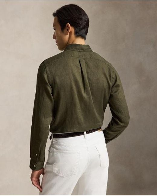 Polo Ralph Lauren Green Custom Fit Linen Shirt for men