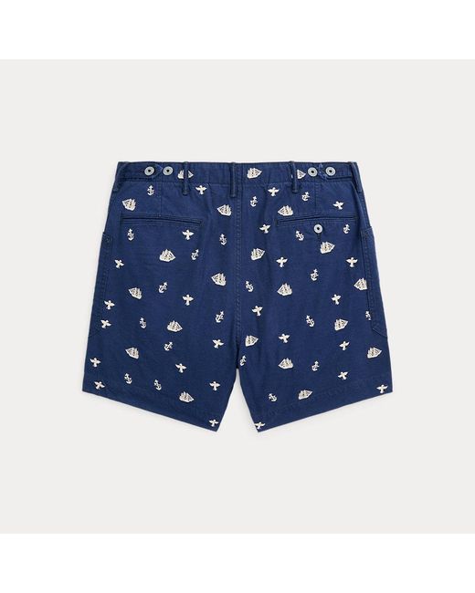 RRL Twill-Shorts mit maritimer Stickerei in Blue für Herren