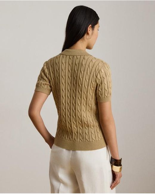 Ralph Lauren Brown Cable Cotton-Blend Short-Sleeve Jumper