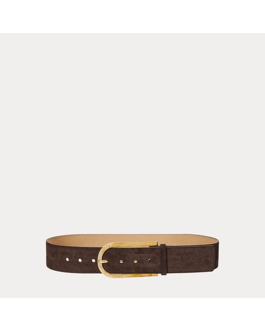Ralph Lauren Brown Elongated-Buckle Suede Belt