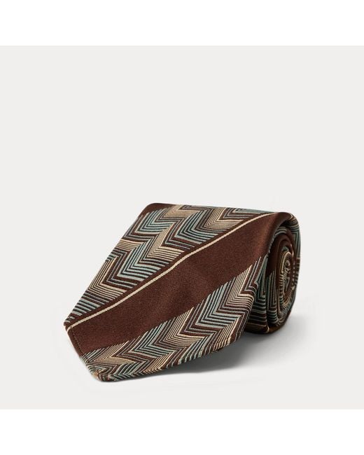 RRL White Handmade Chevron-Stripe Silk Tie for men