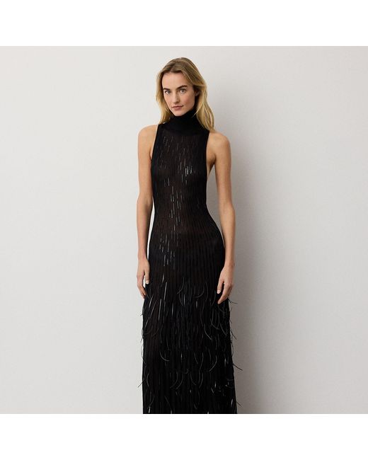 Ralph Lauren Black Cayla Embellished Sweater Evening Dress