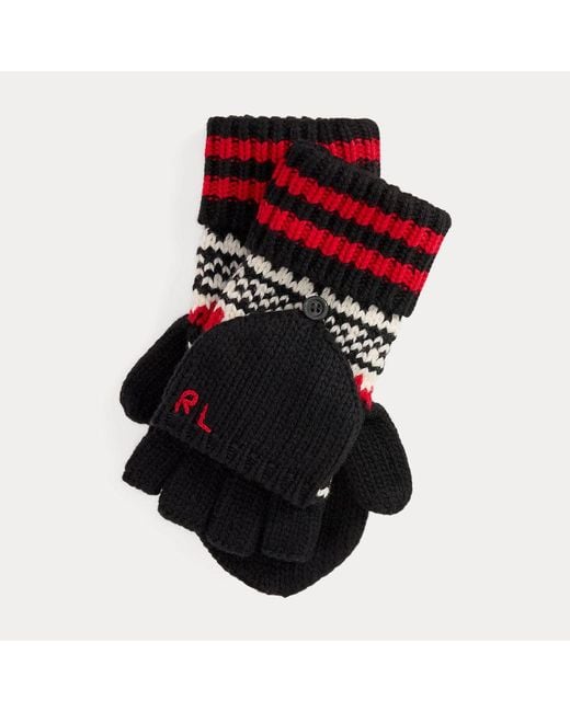 Ralph Lauren Black Patterned Wool-Blend Convertible Gloves for men