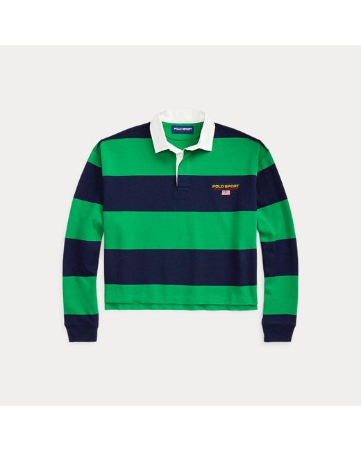 Polo Ralph Lauren Green Striped Cropped Rugby Shirt