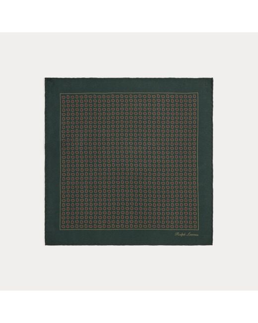 Ralph Lauren Green Pine-Print Silk Pocket Square for men