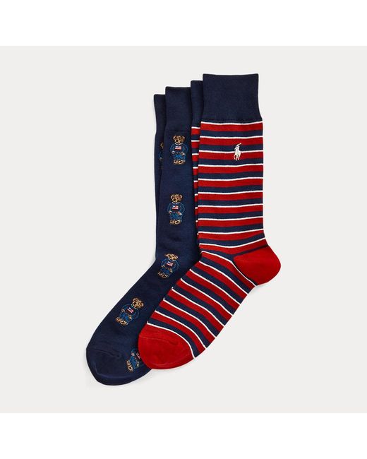 Polo Ralph Lauren Red Polo Bear & Stripe Crew Socks for men