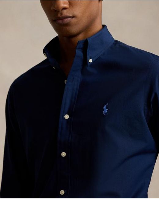 Polo Ralph Lauren Blue Custom Fit Stretch Poplin Shirt for men