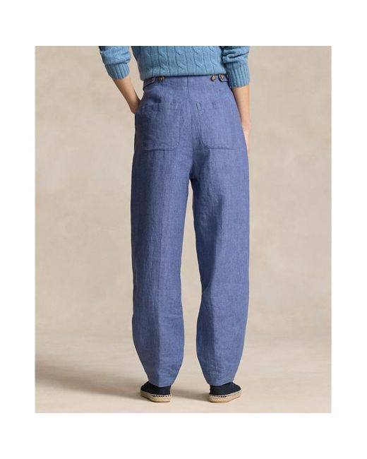Polo Ralph Lauren Blue Curved Tapered Linen Trouser