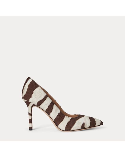 Ralph Lauren Brown Gemusterter Segeltuch-Pumps Lindella Ii