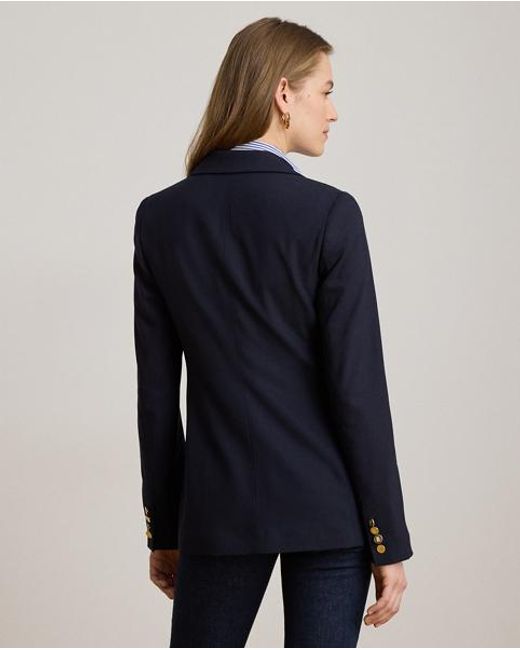 Ralph Lauren Blue Double-Breasted Wool Crepe Blazer