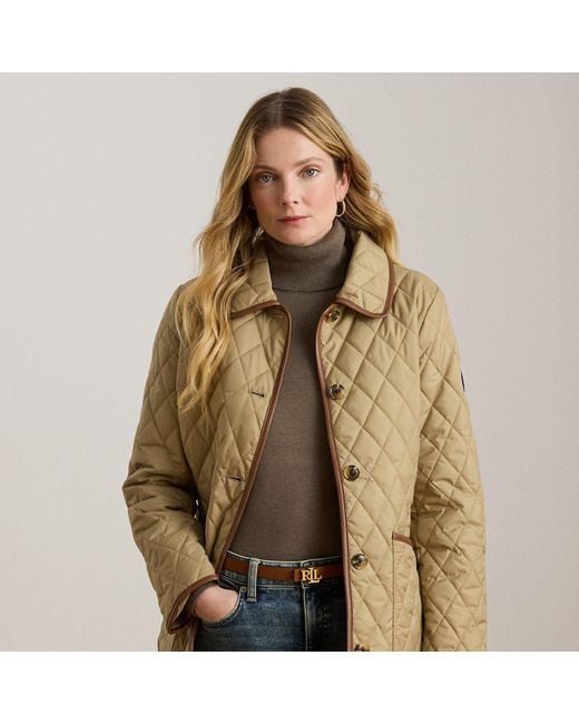 Ralph Lauren Natural Faux Leather-Trim Diamond-Quilted Jacket