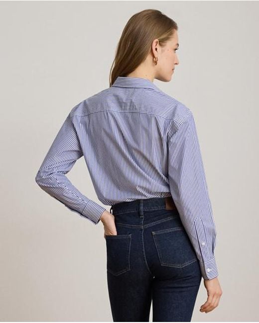 Ralph Lauren Gray Relaxed Fit Striped Stretch Cotton Shirt