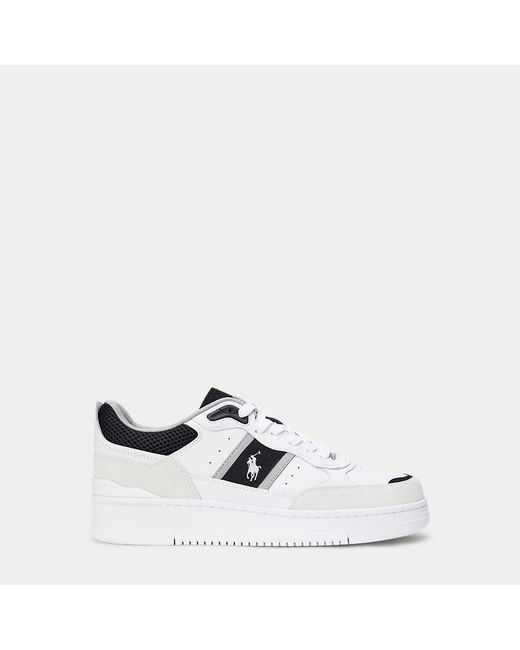 Ralph Lauren White Masters Sport Leather-Suede Sneaker for men