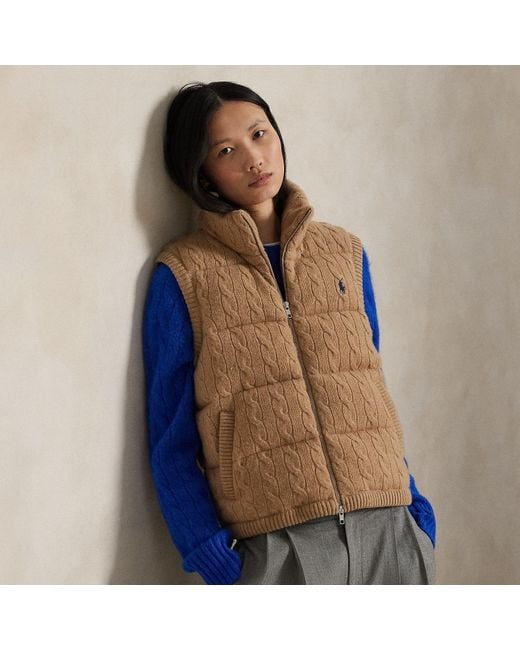 Polo Ralph Lauren Wollen-Kasjmier Kabelgebreide Bodywarmer in het Blue