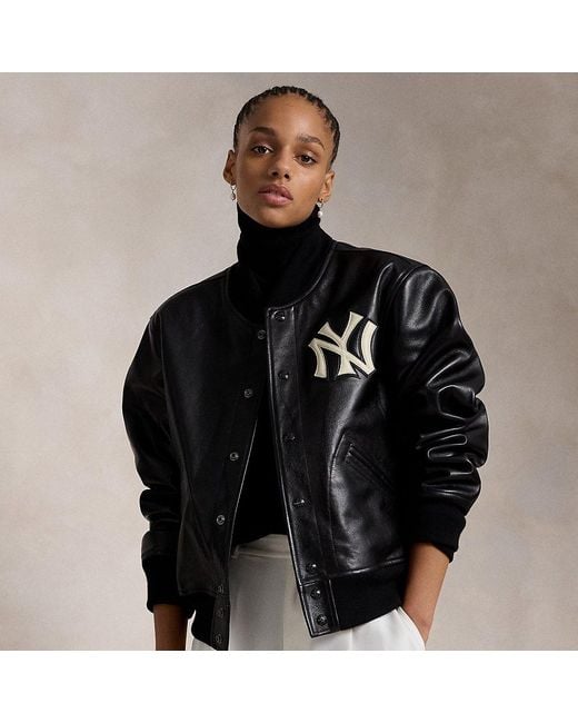 Polo Ralph Lauren Black Lauren Yankees Leather Jacket