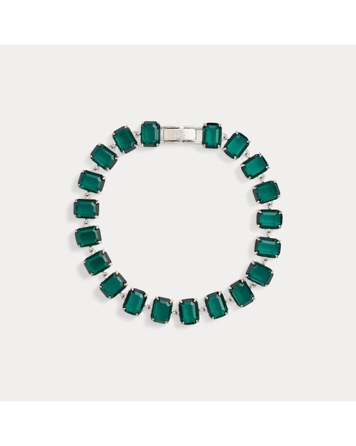 Ralph Lauren Green Rhodium-Plated Stone Tennis Bracelet