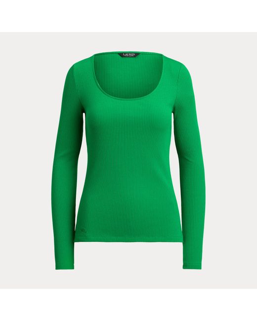 Ralph Lauren Green Rib-Knit Long-Sleeve Scoopneck Tee