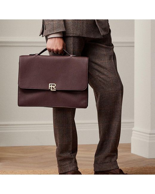 Ralph Lauren Purple Label Brown Rl Pebbled Calfskin Briefcase for men