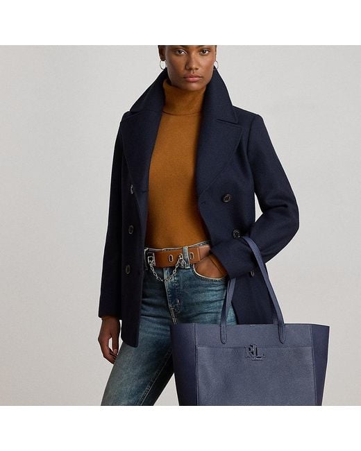 Ralph Lauren Blue Pebbled Leather Large Cameryn Tote Bag