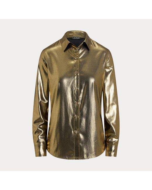 Ralph Lauren Green Classic Fit Metallic Chiffon Shirt