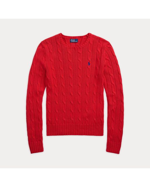 Ralph Lauren Red Baumwoll-Rundhalspullover Mit Zopfmuster