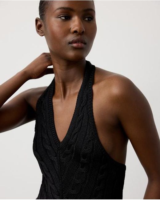 Ralph Lauren Black Cable-Knit Silk Halter Jumper